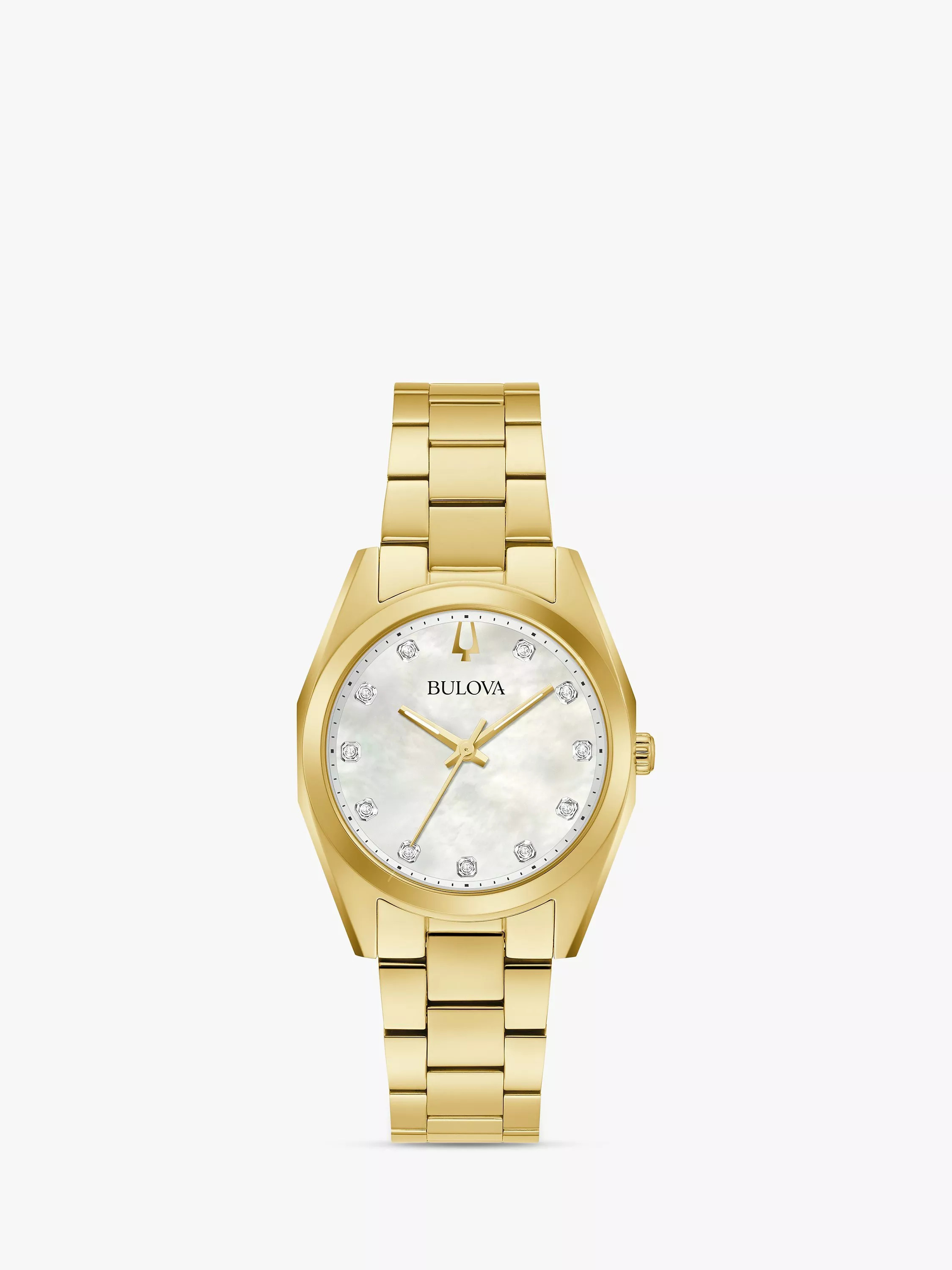 Bulova97P172 Women's Surveyor Diamond Bracelet Strap Watch, Gold/Mother of Pearl | John Lewis (UK)