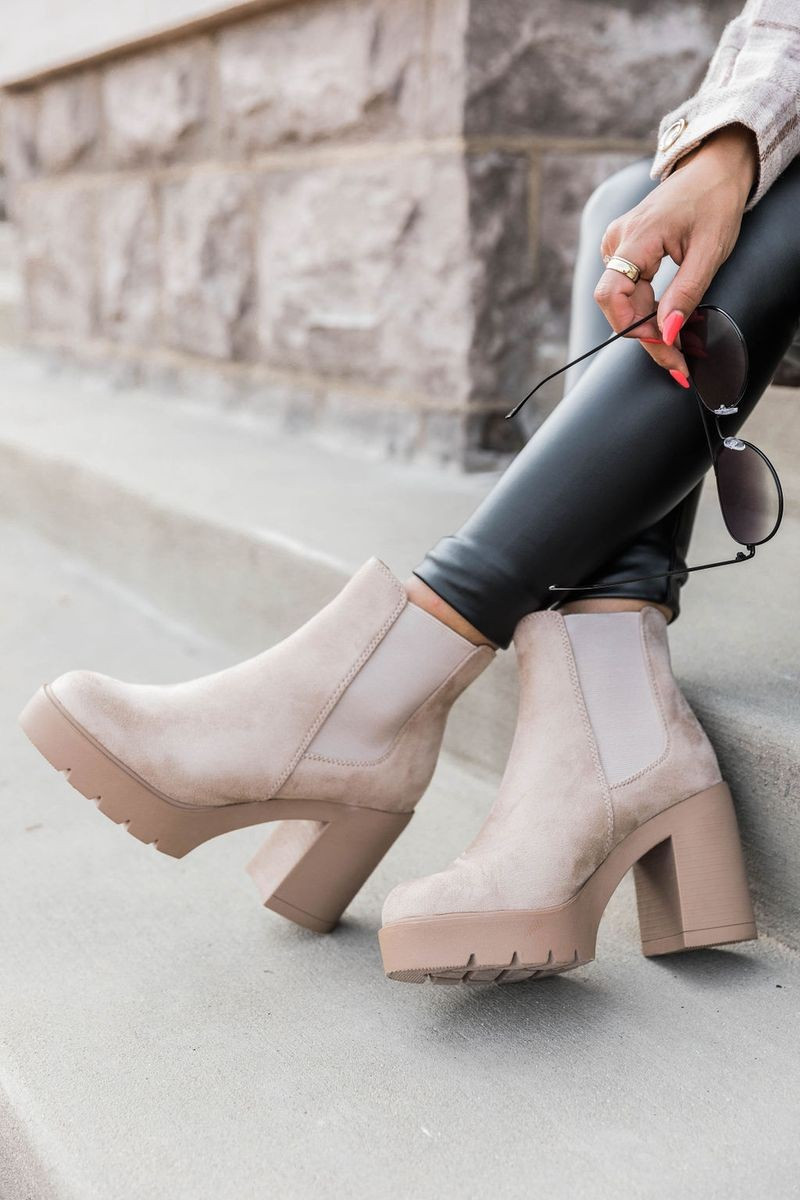 Barbra Beige Suede Platform Booties | The Pink Lily Boutique