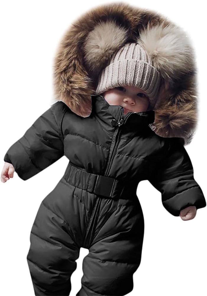 Newborn Infant Baby Boys Girls Snowsuits Hoodie Jumpsuit Winter Warm Padded Thick Coat Outfit (Bl... | Amazon (US)