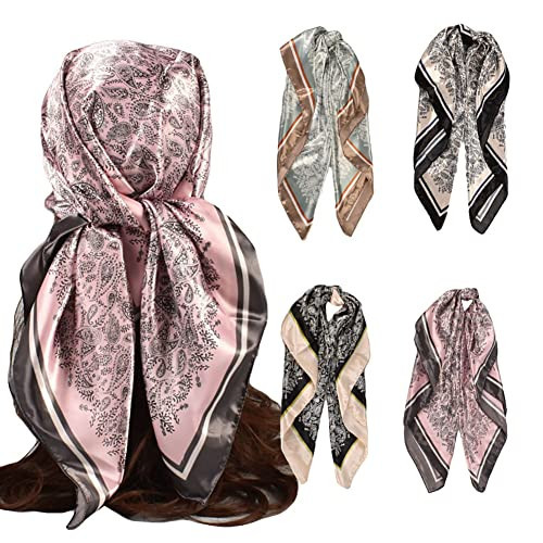 upeilxd 4Pcs Silk Head Scarves for Women Satin Hair Scarf 35”Large Square Bandana Silk Like Neck Scarf Shawl Sleeping Headscarf(Beige/Black/Pink/Green) | Amazon (US)