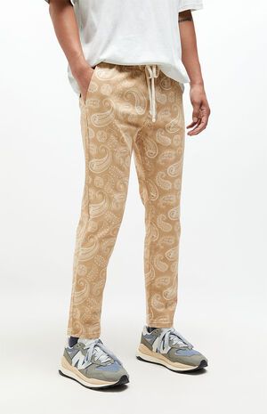 PacSun Khaki Paisley Cotton Drawstring Trousers | PacSun | PacSun