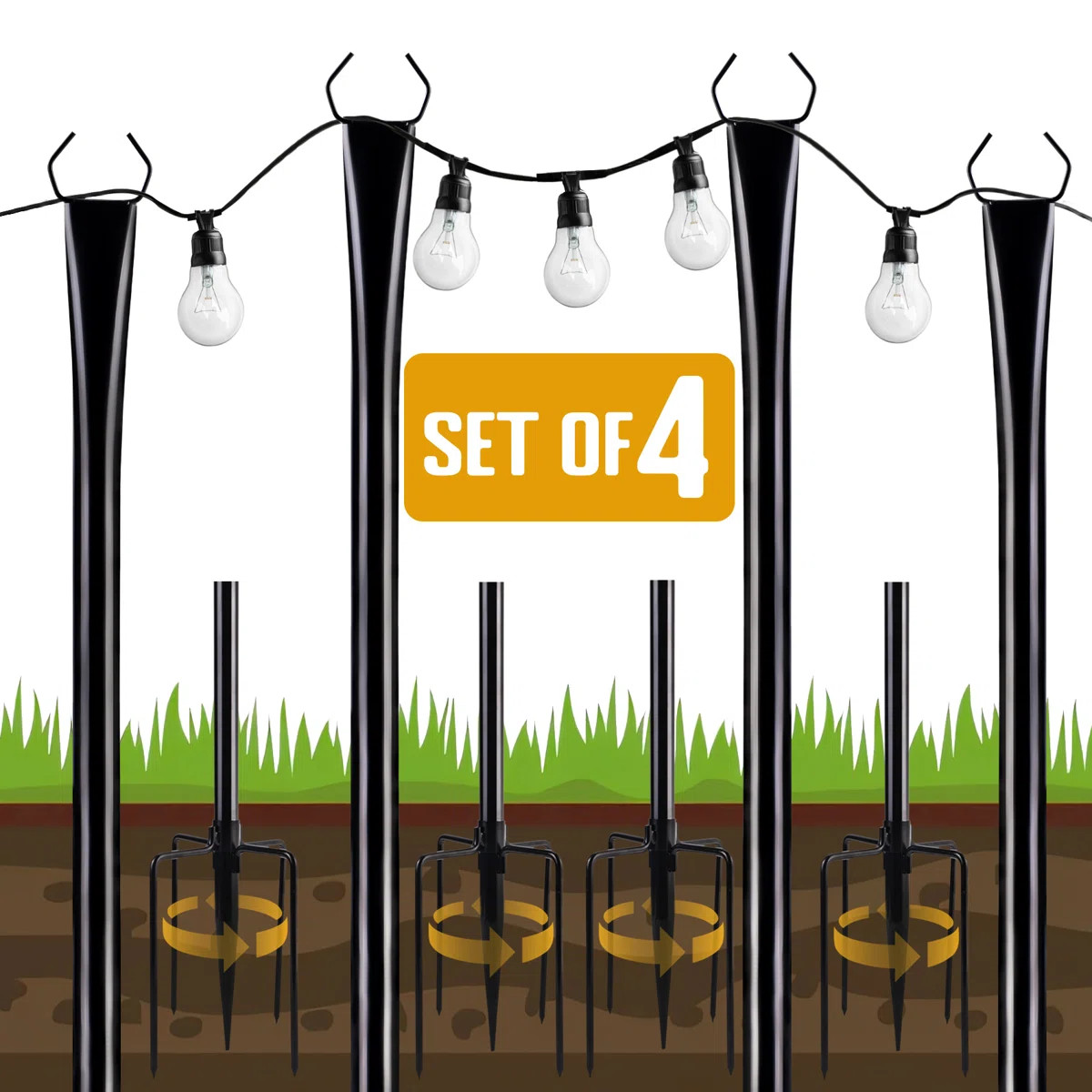 Huotian 10 ft Heavy Duty Metal String Light Poles Adjustable Outdoor Lighting Stand for Patio, Ba... | Wayfair North America