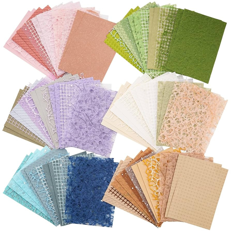 96 Sheets Textured Scrapbook Paper and Mesh Fabric Assorted Set - 6 Pack Mixed Special Paper for ... | Amazon (US)