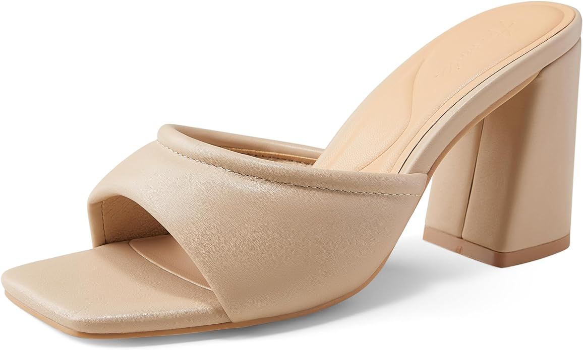 Arromic Women's Square Open Toe Heels Sandals Comfortable Block Chunky Heeled Sandals Slip on Hee... | Amazon (US)