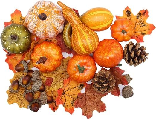 winemana Thanksgiving Artificial Pumpkins Fall Decorations for Home, 50Pcs Decor- 30 Leaves, 10 A... | Amazon (US)