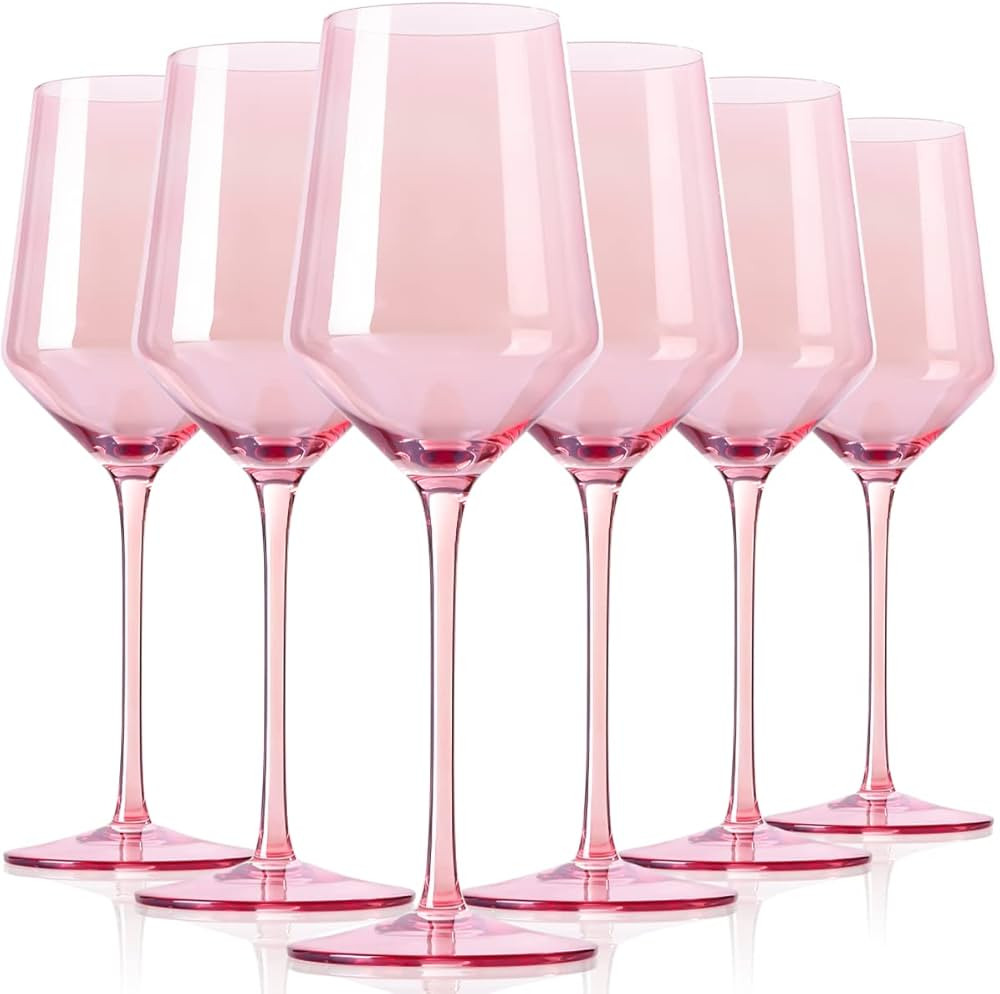 Physkoa Pink Wine Glasses Set 6-15oz Crystal Blush Pink Wine Glasses With Long Stem and Thin Rim,... | Amazon (US)