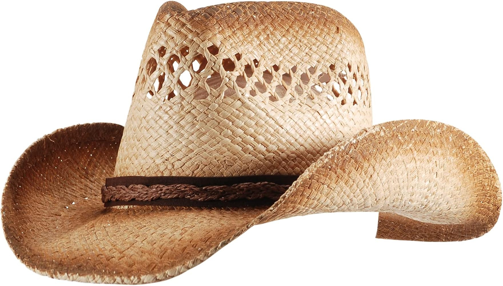 Straw Cowboy Cowgirl Hats for Women Men Summer Beach Sun Hat Panama Wide Brim Western Hat | Amazon (US)