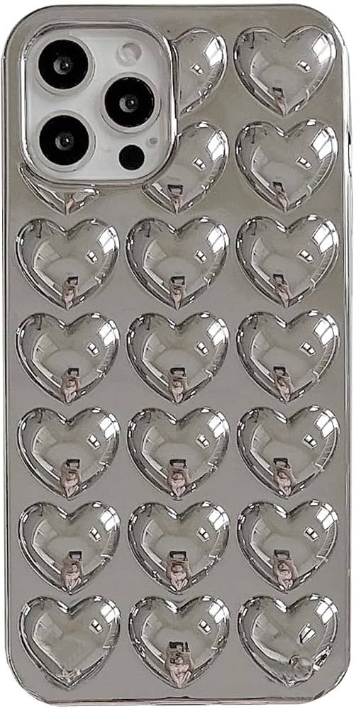3D Love Heart Plating Silver Phone Case Compatible with iPhone 13 Pro Max,Electroplated Heart-Sha... | Amazon (US)
