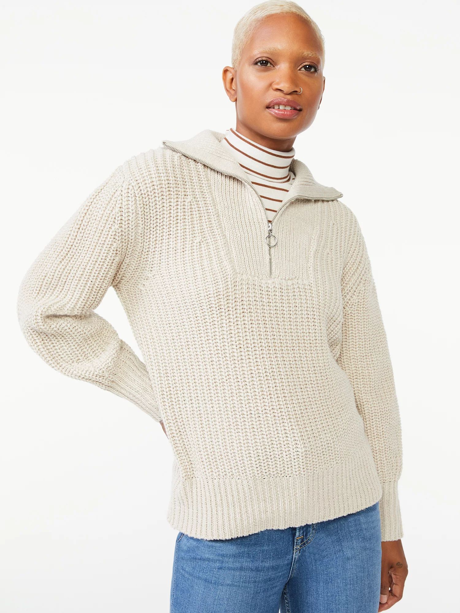 Free Assembly Women's Half Zip Stitch Frame Sweater | Walmart (US)