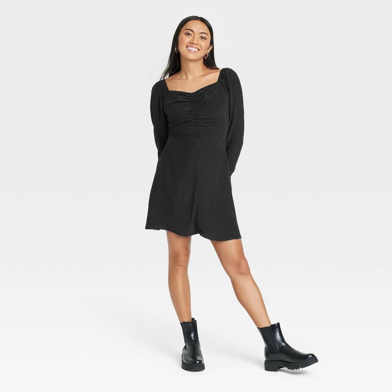 Women's Puff Long Sleeve Ruched Front Dress - A New Day™ | Target