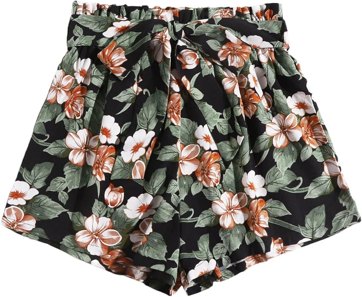 Milumia Women's Boho Wide Leg Shorts Casual Belted Elastic Waist Shorts | Amazon (US)