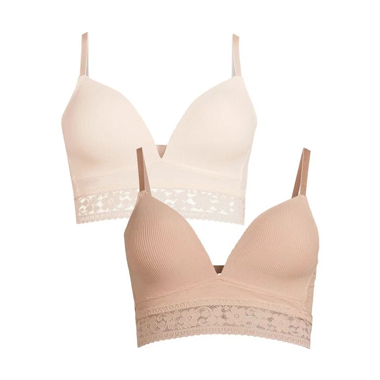 Jessica Simpson Women’s Wire-Free Micro and Lace Bralette, 2-Pack - Walmart.com | Walmart (US)