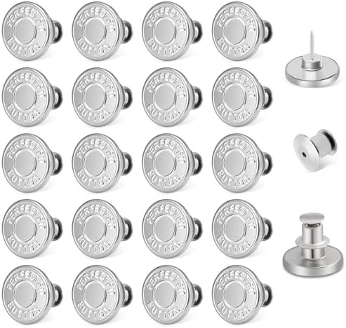 20 Set Buttons Pin for Loose Jeans, Adjustable Jean Button Tightener Pins for Pants, No-Sew Waist... | Amazon (US)