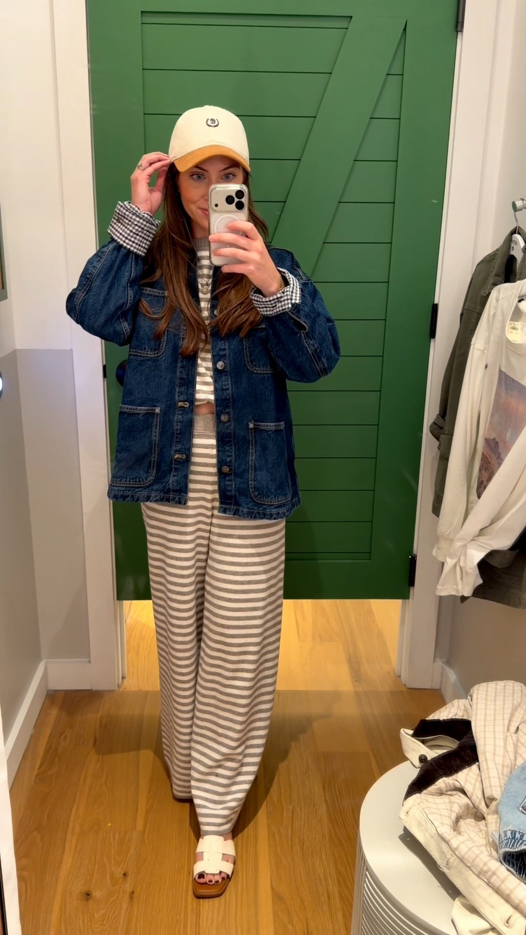 | fall outfits | postpartum outfit ideas | elevated lounge outfits | denim jacket | barn utility jacket | plaid lined denim outfit | striped pants sets |

#LTKootd #LTKgrwm #LTKSaleAlert