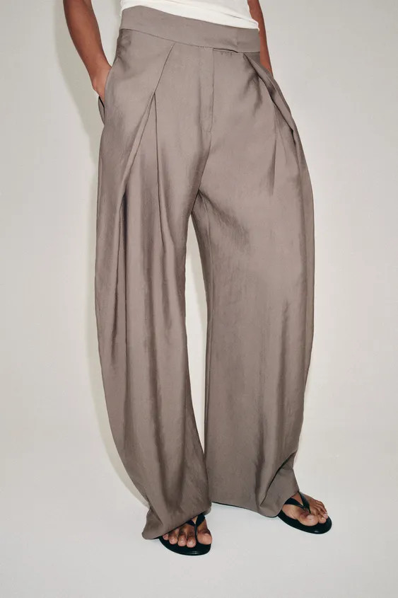 ZW COLLECTION PLEATED WIDE LEG PANTS | Zara US