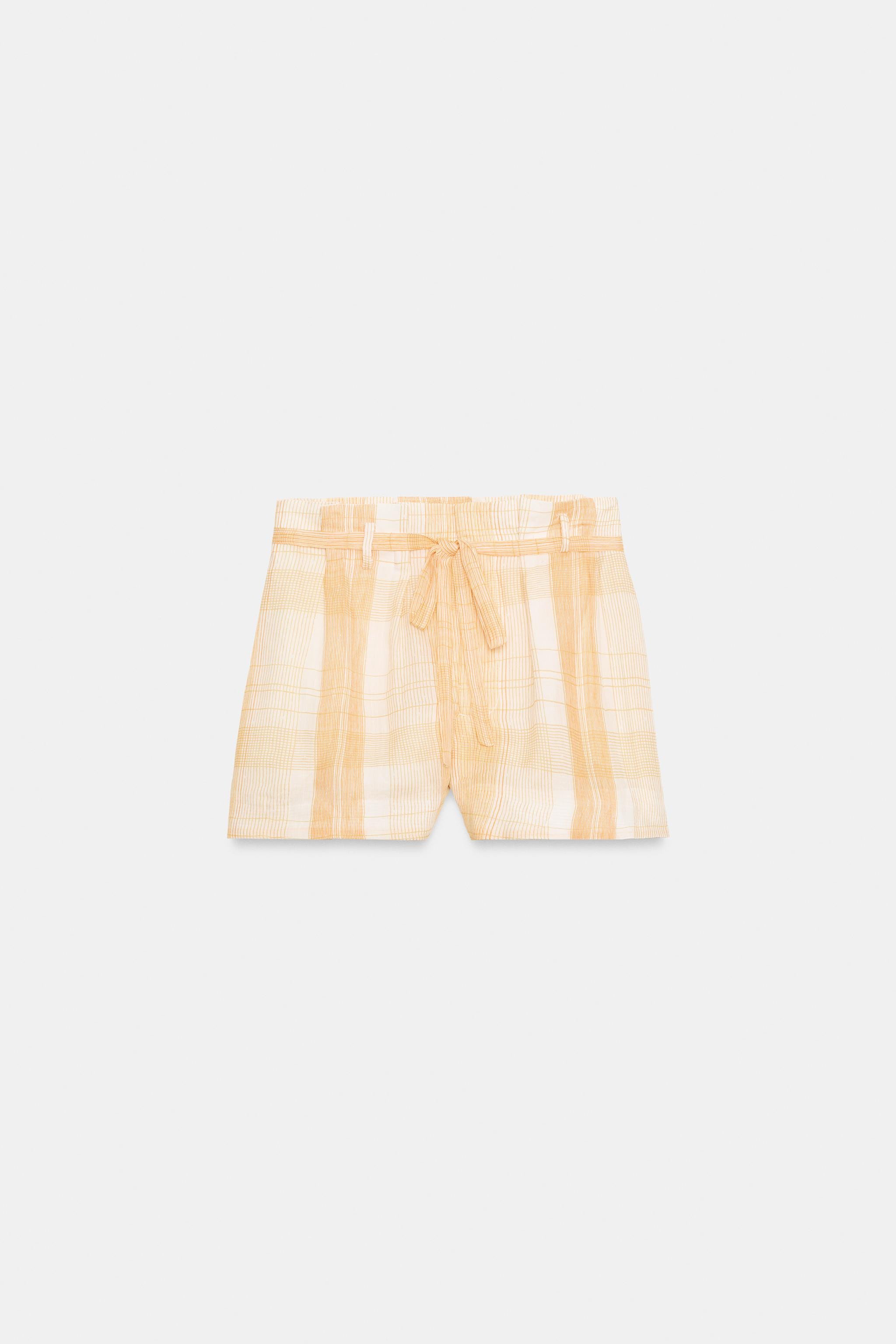 ZW COLLECTION 100% RAMIE STRIPED SHORTS | Zara US