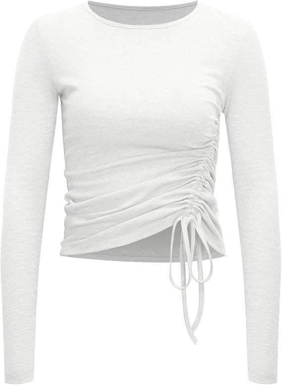 Zengjo Womens Long/Short Sleeve Workout Tops Ruched Side Yoga Atheltic Shirt Slim Fitted | Amazon (US)