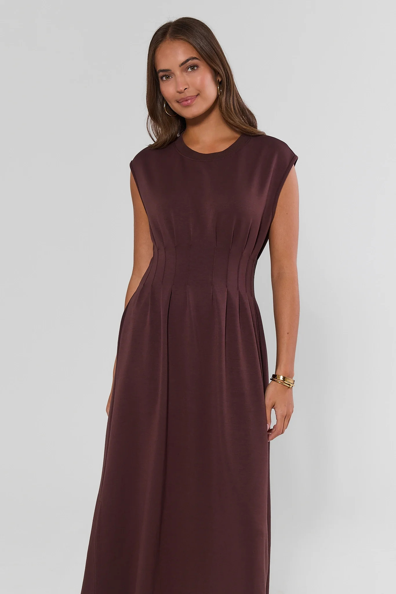Brown Knit Pleated Midi Dress | Avara