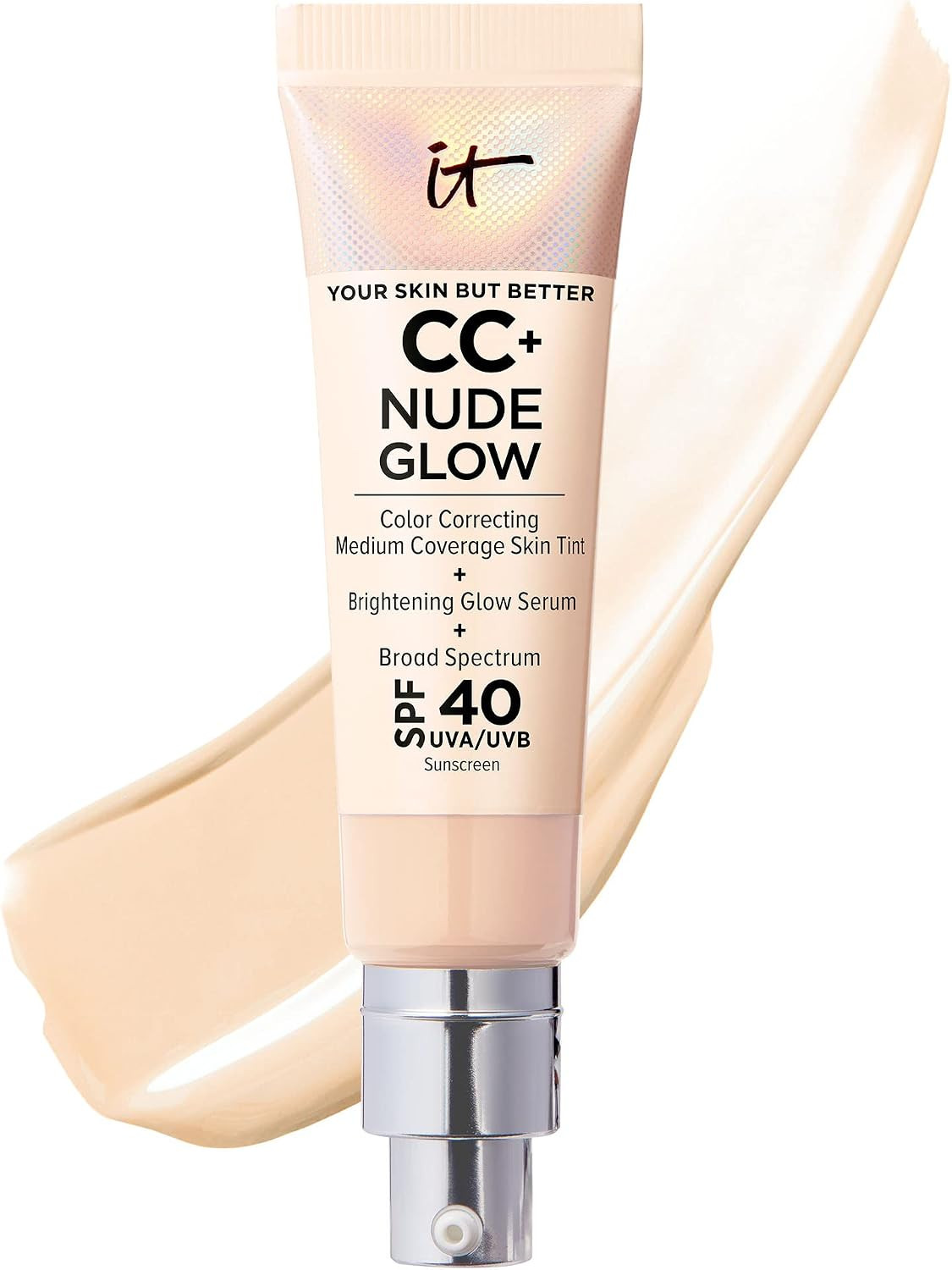 IT Cosmetics CC+ Nude Glow - Lightweight Foundation & Brightening Glow Serum with SPF 40, Medium Coverage, Formulated With Niacinamide & Hyaluronic Acid, For All Skin Types, 1.08 fl oz | Amazon (US)