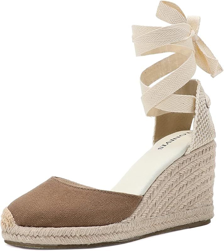 TONIVIS Women’s Platform Wedges Espadrilles, 3" Wedge, Soft Ankle-Tie Strap, Closed Toe, Classi... | Amazon (US)