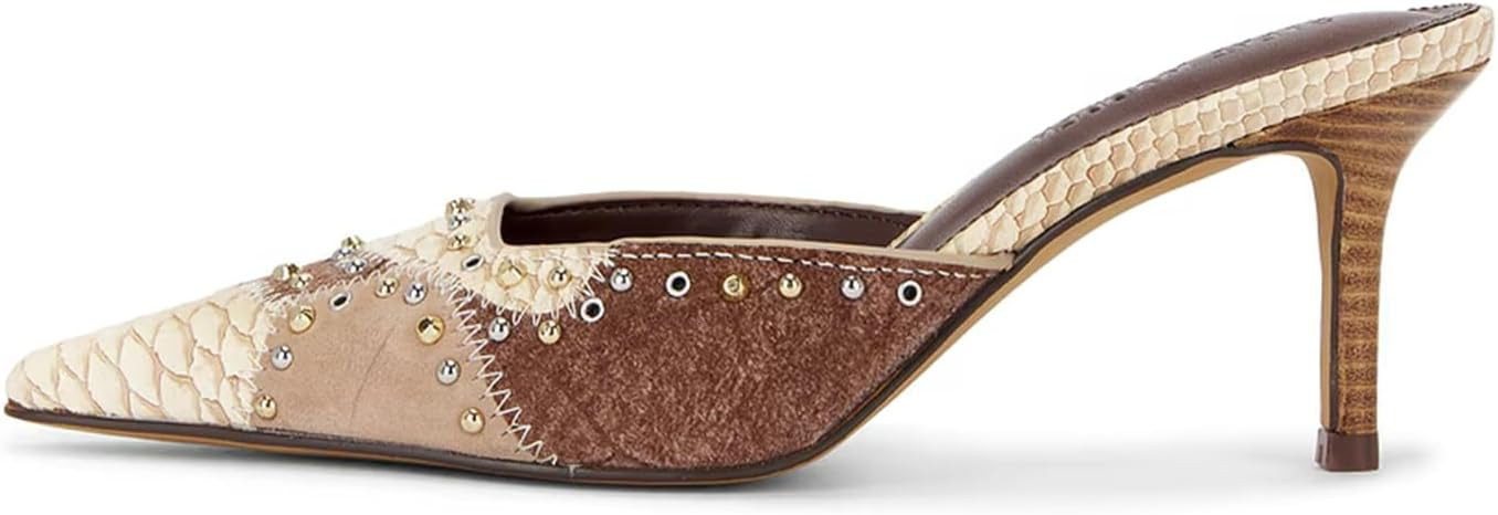 DOEYG Women Pointed Toe Bow Heels Mules Slip on Stiletto Heels Sandals Dress Party Wedding Studde... | Amazon (US)