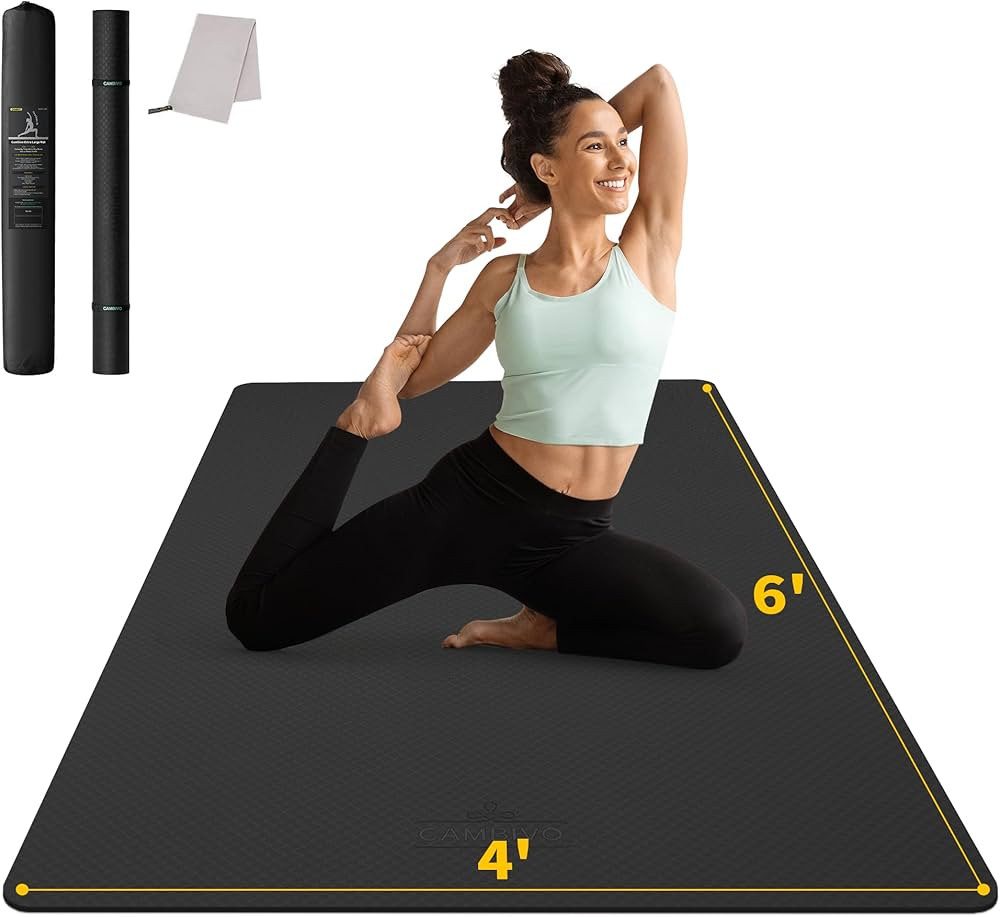 CAMBIVO Large Yoga Mat (6'x 4'), Extra Wide Workout Mat for Men and Women, Yoga Mat Thick 1/3 &1/... | Amazon (US)