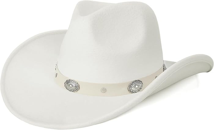 WQWOVRVO Cowboy Hat,Cowgirl Hat,Cowboy Hats for Women Men Western Cowgirl Hats White/Black | Amazon (US)
