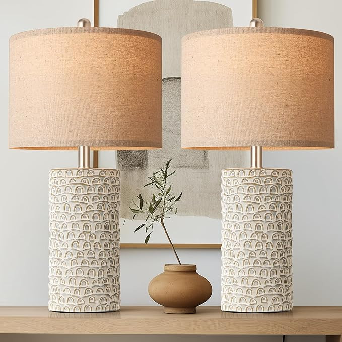 PARTPHONER 23" Modern Ceramic Table Lamp Set of 2, Table Lamps for Living Room, Rustic Farmhouse ... | Amazon (US)