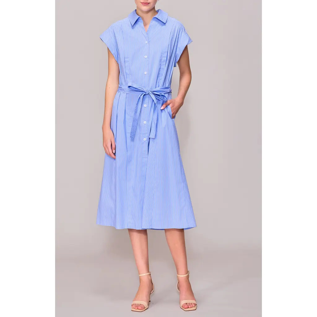 MELLODAY Cap Sleeve Shirtdress in Blue/Ivory Stripe at Nordstrom, Size Small | Nordstrom