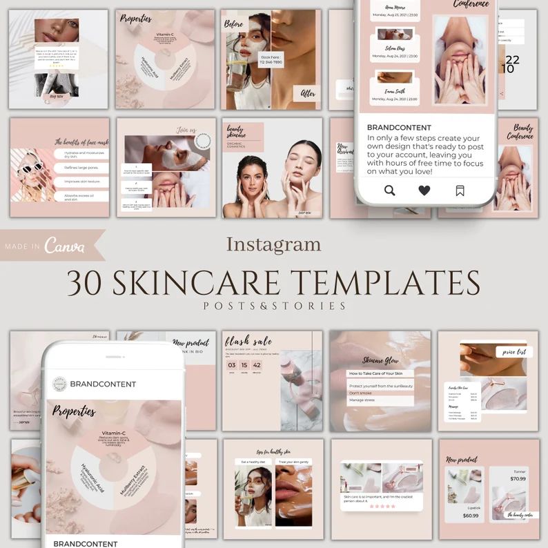 Skincare Instagram Canva Template| Beauty Instagram Post Story Quotes| Cosmetic, Make Up, Spa, Be... | Etsy (CAD)