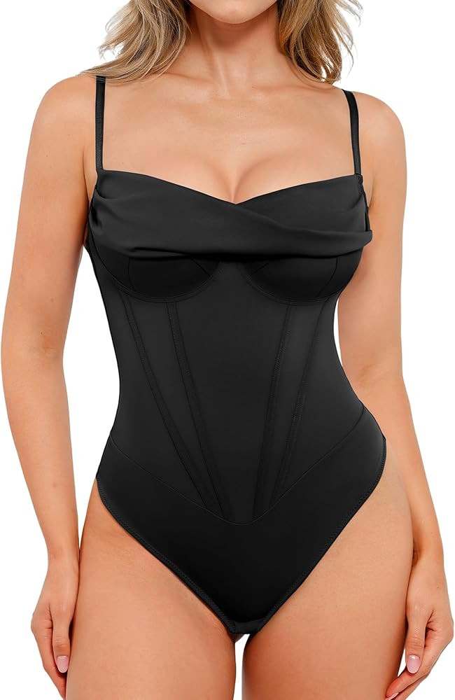 Popilush Corset Bodysuit for Women Tummy Control Shapewear Cowl Neck Tops Concert Outfits Thong B... | Amazon (US)
