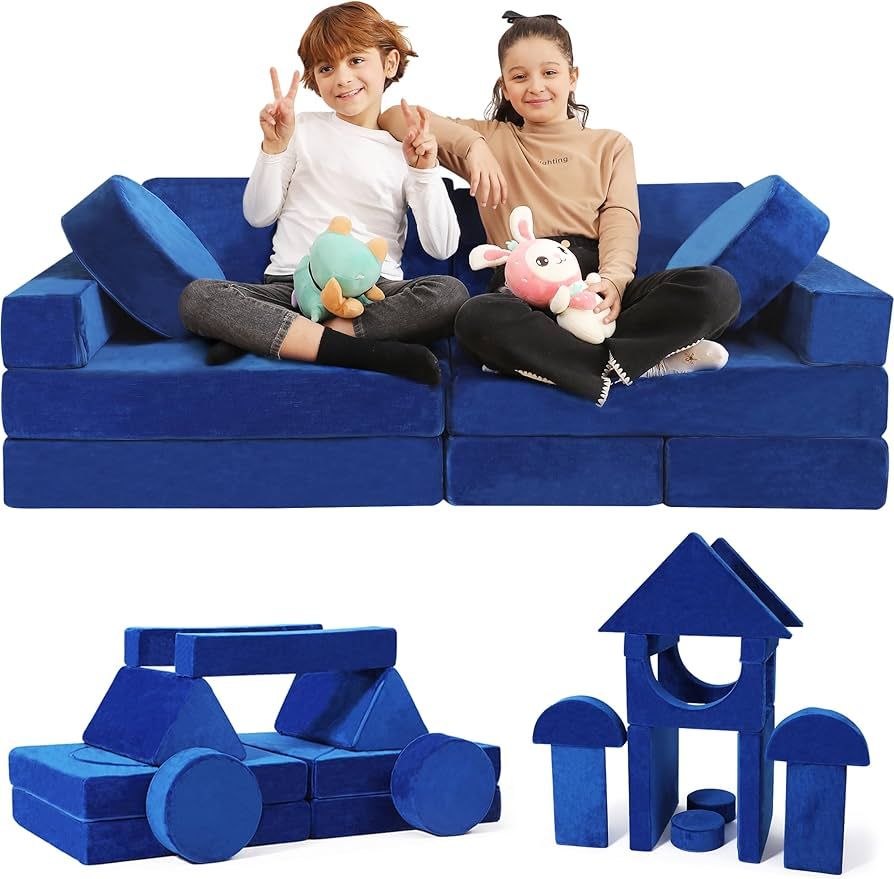 Kids Couch 14 PC Modular Kids Play Couch Set – Convertible Kids Sofa Couch with Soft Foam Sofa ... | Amazon (US)