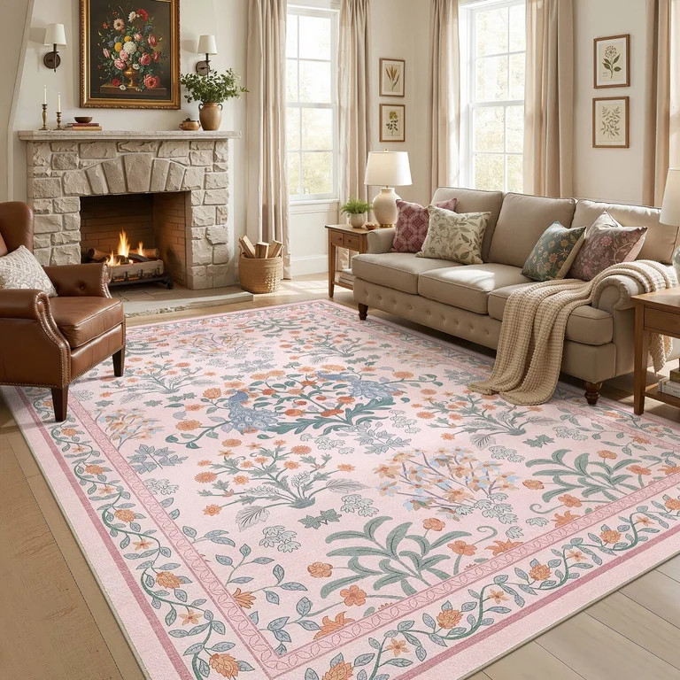 MICGEEK 8'x10' Floral Washable Rugs 8x10, Non-Slip Soft 8x10 Rugs for Living Room Bedroom, Ultra-... | Walmart (US)
