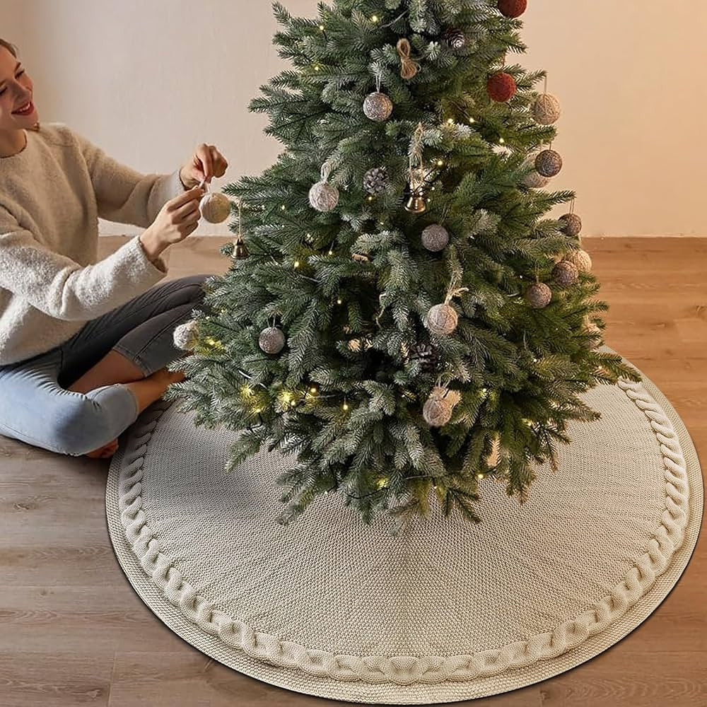 yuboo Cable Knit Tree Skirt Cream,48 inch White Tree Skirt Xmas Christmas Tree Rug - Neutral Boho... | Amazon (CA)