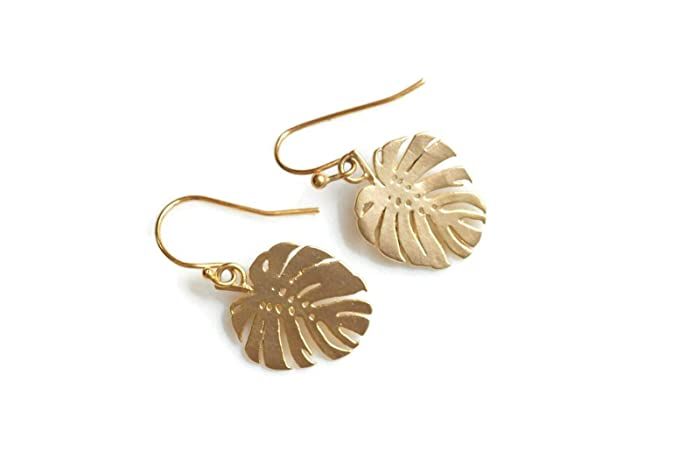Monstera Earrings Leaf Earrings Botanical Jewelry Gold Tropical Earrings Plant Lady Minimalist Ea... | Amazon (US)