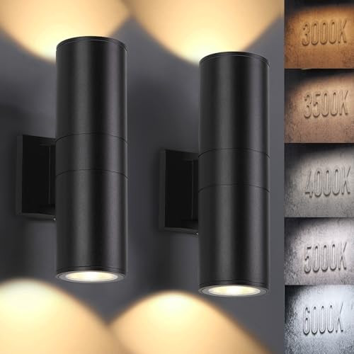 DAKAFUL 5CCT Dimmable Wall Lights Outdoor 2 Packs, 3000K 5000K 6000K Integrated LED Cylinder Up Down Modern Aluminum Light, Waterproof Exterior Light for Porch Patio Door | Amazon (US)