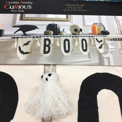 Cynthia Rowley Halloween BOO Tassel Ghosts Mantel Scarf Black Bat Decor Designer  | eBay | eBay US