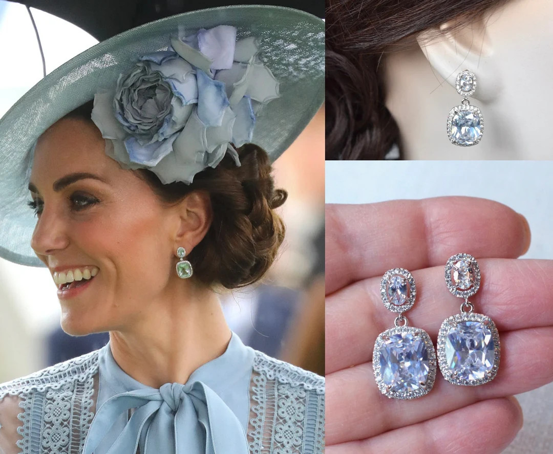 Royalty Replica Catherine Princess of Wales CLEAR Cushion Fancy Cut Cubic Zirconia CZ Bridal Drop... | Etsy (US)