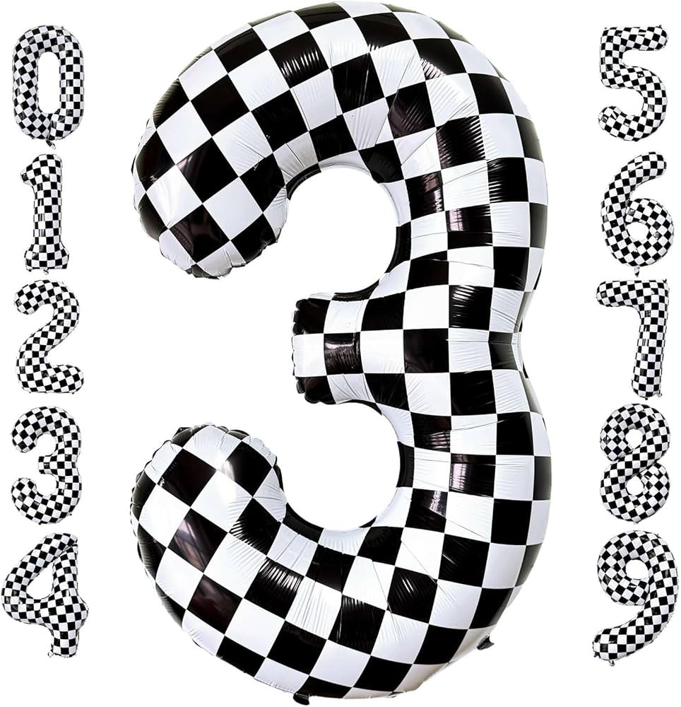 Checkered Number 3 Balloons 40 Inch Giant Race Car Checkered 3 Balloons for Racing Car Checkered ... | Amazon (US)