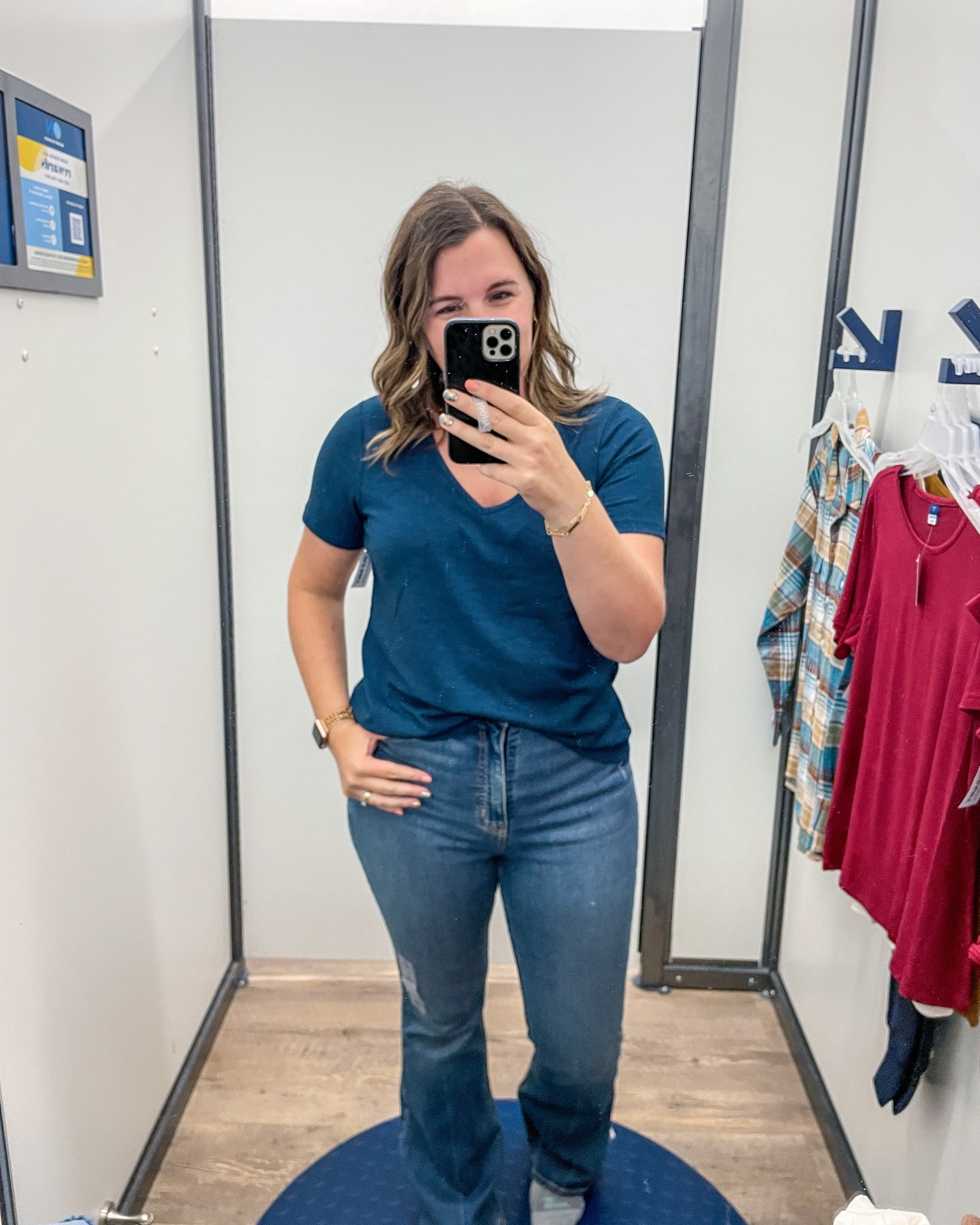 Here is that luxe tee without a cardigan. It’s ribbed texture and would make great work wear. 

I’m in a medium in the top and a 10 in the high rise flare jeans  

#LTKstyletip #LTKunder50