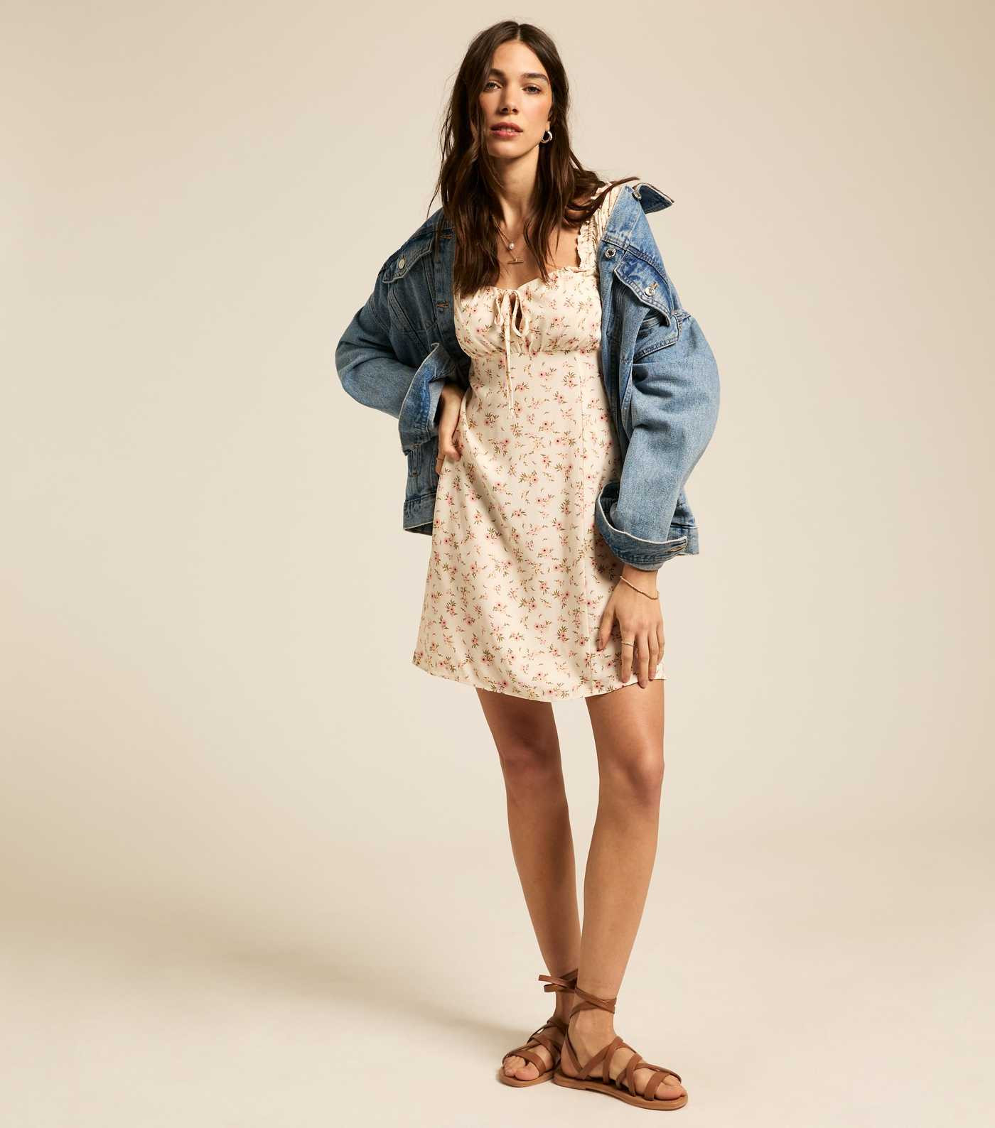 Cream Floral Print Milkmaid Mini Dress | New Look | New Look (UK)