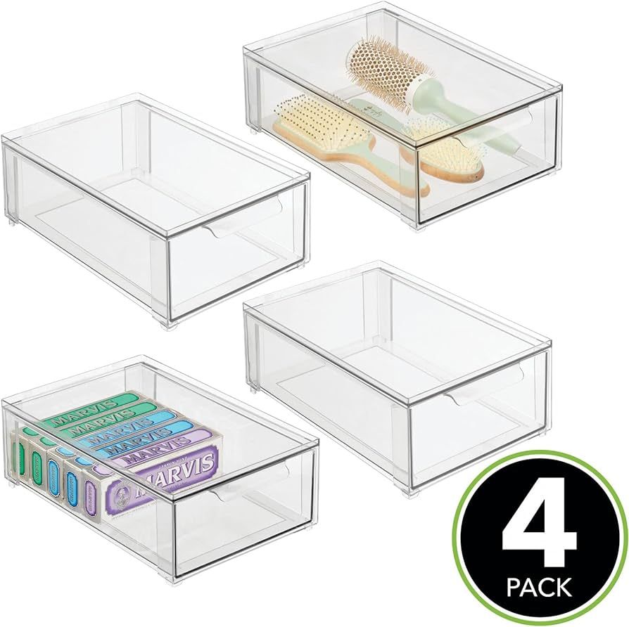 mDesign Plastic Stackable Bathroom Storage Organizer Bin with Pull Out Drawer for Cabinet, Vanity... | Amazon (US)