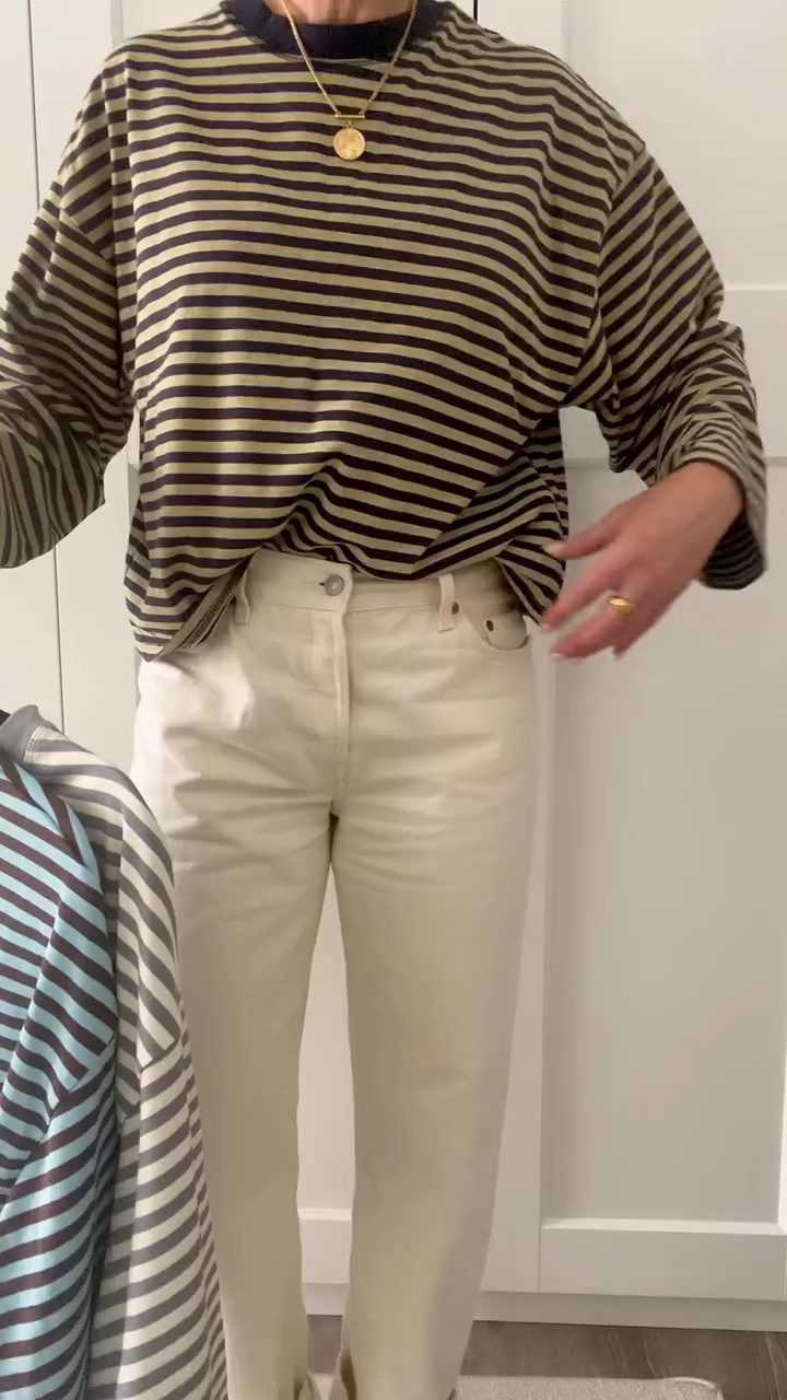 $28 vs $68✨ These Lioness look for less tees are such a great buy! These cotton long sleeve striped tees have the perfect relaxed fit. Not too oversized or boxy just that casual, cool girl vibe. I wear my true size medium, and the color combos are perfect. Also very, very impressed with the quality and how these wash and wear.

#amazonfashionfinds #lookforless #whatstrending #styleoverforty #over40style

#LTKSeasonal #LTKootd #LTKOver40