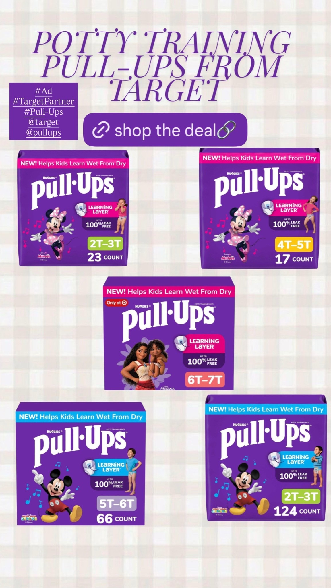 #ad It’s that time again! Come with me to @target for potty training prep!

This isn’t my first rodeo! Round 3 here we go. From 8/23 to 8/29, I get a $20 Target GiftCard when I spend $100 on select @pullups training pants with Target Circle, only Pull-Ups® training pants have Disney designs, making potty training exciting!

This is a totally new Pull-Ups®, they have added a “Learning LayerTM.” The Learning Layer helps kids learn the difference between wet and dry. Target has an awesome variety of characters, pack counts, and pants sizes to help you easily build your perfect stock-up basket right 
down the aisle or through Drive-Up.

Offer: Target Circle Deal: $20 Target GiftCard with $100select baby care purchase
Eligibility: Target Circle Membership
Availability: Sunday August 23rd- Saturday August 29th, 2026, offer expires at 11:59pmPT.
Terms & Conditions: Category Deal. Valid in store or online. Limit one 
coupon/deal per Target Circle account. No other same department/category coupon/deal/bonus will apply. Offer excludes items 
sold & shipped by Target Plus™ Partners and clearance items. Void if copied, scanned, altered, transferred, purchased, sold or prohibited by law. Coupon/deal expires at 11:59pm PT. Item(s) may not be available at 
all stores. Gift cards and tax will not be included in determining purchase total. Target GiftCard not valid as payment on this purchase; terms and conditions apply. Quantities limited; no rain checks. No cash value. For full details on our Price Match policy, see target.com.

#Pull-Ups #targetpartner/ potty training / mom tips