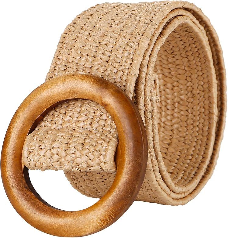 SeptCity Women Woven Rattan Wide Stretch Straw Belt | Amazon (US)