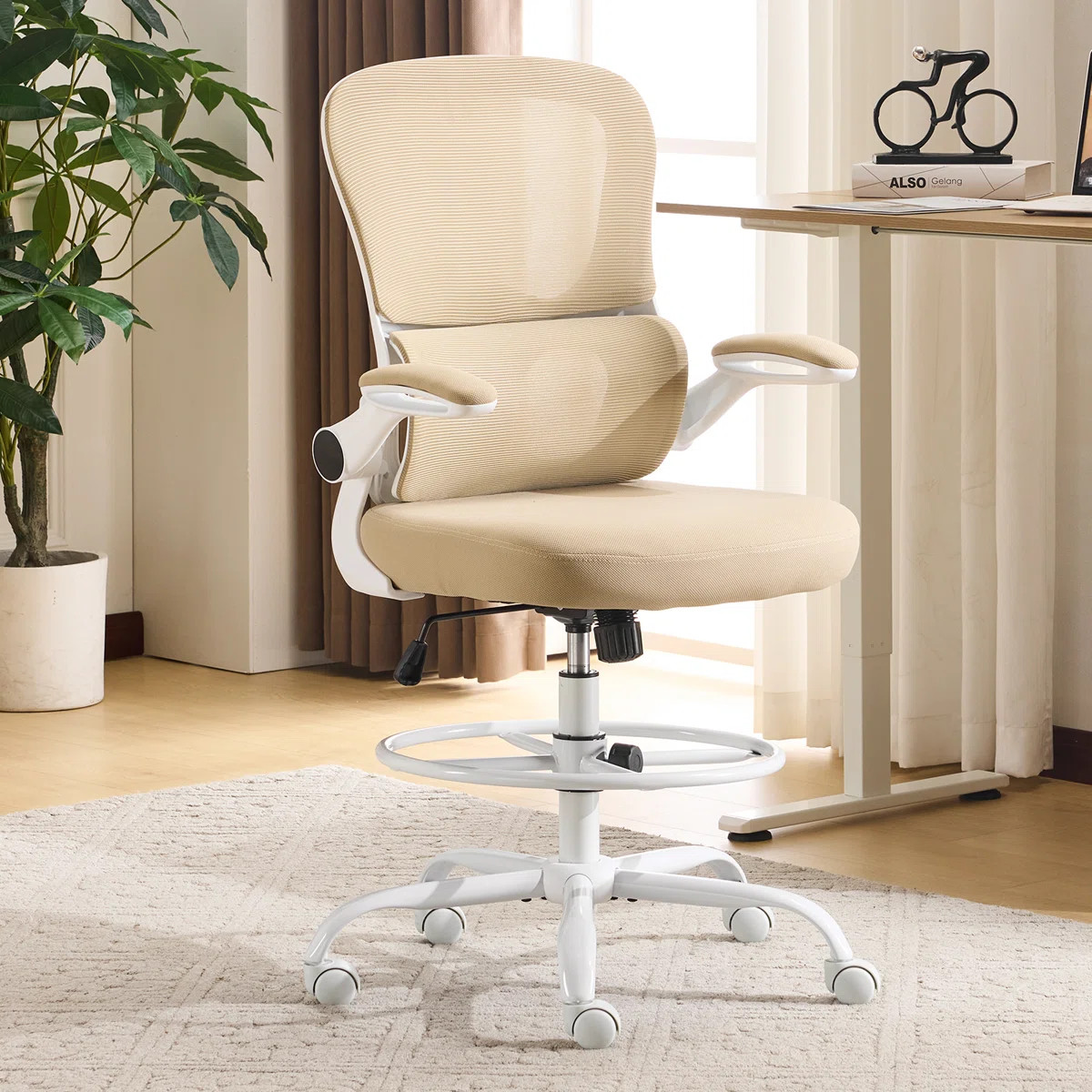 Breathable Mesh Tall Office Chair Drafting Chair With Adjustable Footrest Ring | Wayfair North America