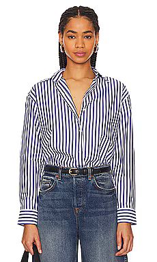 NILI LOTAN Yorke Shirt in Large Dark Navy & White Stripes from Revolve.com | Revolve Clothing (Global)