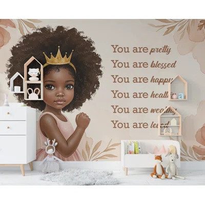 Afro Princess Room Wall Graphics Girl Room Wallpaper Nursery Self Adhesive Removable Nursery Wall Decor Mural | Wayfair North America