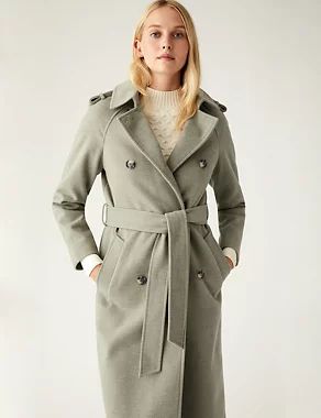 Herringbone Longline Trench Style Coat | M&S Collection | M&S | Marks & Spencer (UK)