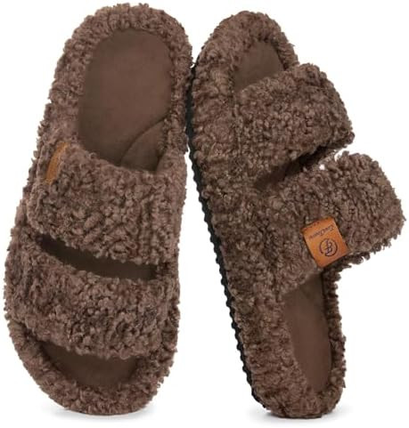 EverFoams Womens Fuzzy Open-toe Slippers Soft Comfy Memory Foam Indoor House Shoes | Amazon (US)